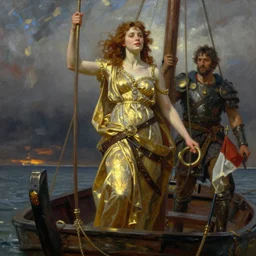 rome warrior standing on boat by vasnetsov rutkowski beksinski giger hyperrealism