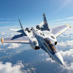 An awe inspiring flight shot of a VF25 Messiah in Jet Mode from Macross Frontier soaring through the air on a sunny day with a clear blue sky, anime, Macross Franchise, Macross Frontier, Valkyrie Fighter Jet, sci-fi anime, 3D CGI, mecha anime, no robot