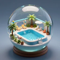 a mini world swimming pool in a crystal ball octane render hyperdetailed