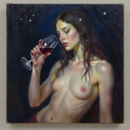 androgynous deity of starlight and wine. this oil painting by the award - winning scifi artist has interesting color contrasts, plenty of details and impeccable lighting.