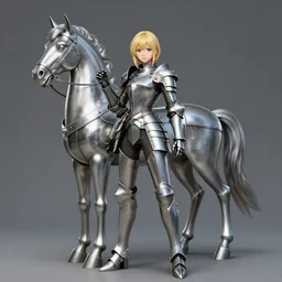 portrait full body girl metal armor and metal horse poses by gaston bussiere, anna nikonova aka newmilky, greg rutkowski, yoji shinkawa, yoshitaka amano, tsutomu nihei, donato giancola, geoffroy thoorens, character concept, trending on artstation, featured on pixiv, cinematic composition, 8 k