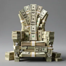 a throne made of stacks of dollar, octane render, highly detailed, unreal engine 5, 4 k
