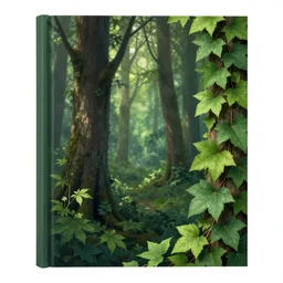 book cover example, ivy on the right side and left side, high quality fantasy stock photo, unsplash transparent, forest and moon, intricate detail, elegant, hyper realistic, ultra detailed, octane render, volumetric cinematic lighting, 8 k post - production