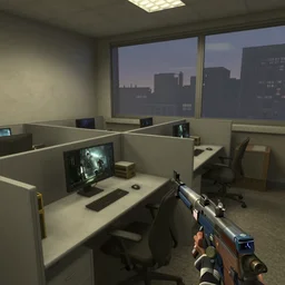 An office at 3AM with multiple cubicles and a window that provides a view of the city, Source Engine, Gmod, Half Life 2, Bioshock, Outlast