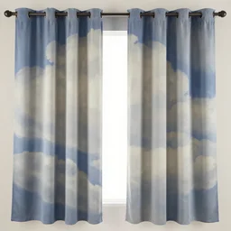 curtains with clouds painted on them, painting by rene magritte, centered, high detail, high resolution