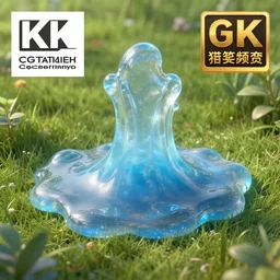 concept art of translucent bluish slime in the meadow. fantasy art, high details, masterpiece, cgsociety, octane render, 8 k, volumetric lighting, photorealism, translucent raytracing, artstation contest winner