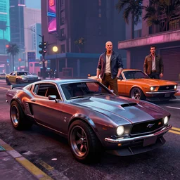 3 5 mm low angle photo concept science fiction car 2 0 1 2 ford mustang hot rod on a city street, gta 5, hyper detailed, smooth, high contrast, volumetric lighting, octane, jim lee, giorgetto giugiaro, craig mullins, chris bangle, ian callum!, miami synthwave, moebius, vibrant rich deep color, comic book