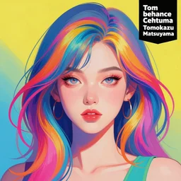 a digital painting of a woman with colorful hair, a pop art painting by tomokazu matsuyama, behance contest winner, psychedelic art, psychedelic, 2 d, digital illustration, trending on artstation, anime stylized, accurate fictional proportions, high delicate defined details, ethereal lighting