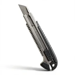 oversized utility knife, stylized 3d render, isolated on a pure white background, centered, entire object in frame, sharp focus, soft studio lighting