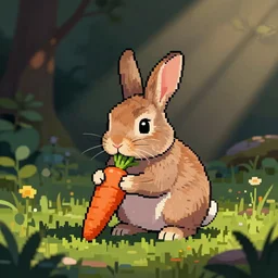 A cute rabbit eating a carrot, pixel art