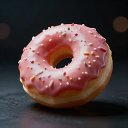 Realistic donut car, a studio shot, dark atmosphere, sharp focus, bokeh, movie shot, cinematic perspective, full hd, Vibrant colors