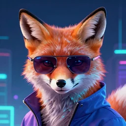 a cyberpunk fox wearing cool sunglasses, digital art, vaporwave