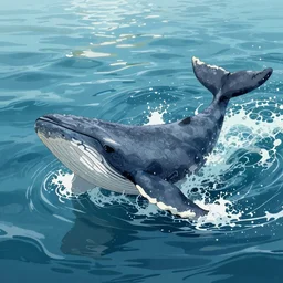 An aesthetically pleasing, dynamic, energetic, lively, well-designed digital art of a whale, ripples, waves, sea foam, light and shadow, ocean caustics, overlaid with aizome patterns, by Ohara Koson and Thomas Kinkade, traditional Japanese colors, superior quality, masterpiece