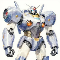 an intricate water colour painting of a giant anime robot with rounded and circular parts