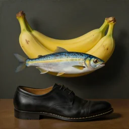fish, shoe, banane, painting by René Magritte