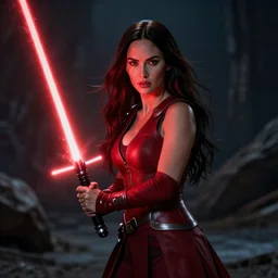 megan fox with red lightsaber