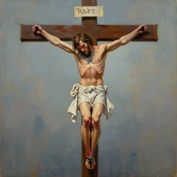 religious portrait, conor mcgregor on the cross, crucifixion, oil on canvas, digital art