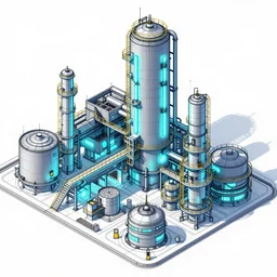 technical drawing of an industrial complex, cyan neon lights, artstation