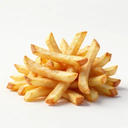 ornate french fries, stylized 3d render, isolated on a pure white background, centered, entire object in frame, sharp focus, soft studio lighting