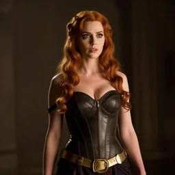 movie still of christina hendricks cosplaying as hestia, danmachi, in batman returns, directed by tim burton