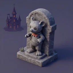 isometric haunted tombstone asset, with statue of mr toad, haunted mansion, 3 d render, toon shader, painterly style