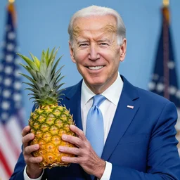 joe biden smiliing while holding a pineapple, photograph, 4 k, highly detailed,