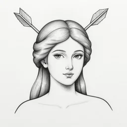 aphrodite goddess wearing an arrow on her head, beautiful face, black and white drawing, in the style of greg rutkowski, fantasy, amazing detail, epic, intricate, elegant, smooth, sharp focus