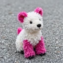 photograph of a digglet plushy on gravel, fluffy plush, vibrant color photo