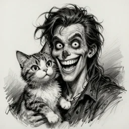 grunge cartoon sketch of a human mixed with a cat with a wide smile by - michael karcz, loony toons style, horror theme, detailed, elegant, intricate