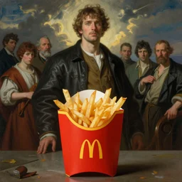a box of mcdonalds fries in the style of wayne barlowe, gustav moreau, goward, bussiere, roberto ferri, santiago caruso, luis ricardo falero, austin osman spare