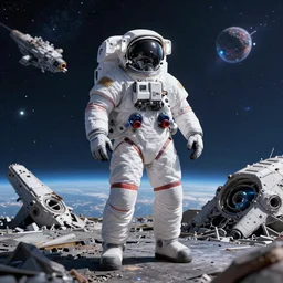 beautiful portrait of a mecha astronaut alone in nebula space on event horizon with spaceship destroyed, octane render, trending on artstation, hyperrealistic, character photography