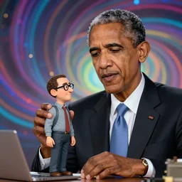 a cartoonishly small man experiencing hallucinations of an evil obama while under the influence of an intense psychedelic