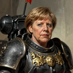 a beautifully detailed'warhammer 4 0 k'portrait of angela merkel as inquisitor. western comic art by moebius.