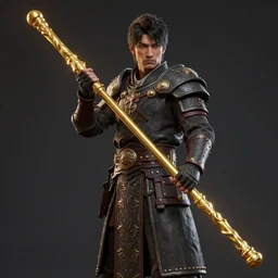 a golden bo staff, Unreal 5, DAZ, hyperrealistic, octane render, RPG portrait, dynamic lighting