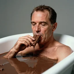 nixon drinks chocolate, in chocolate bath, portrait by greg hildebrandt, studio lighting, muted colors, by terry richardson, by frank frazetta, extreme detail, reflections, trending on artstation, 8 k