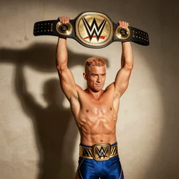 Saitama lifting the WWE championship belt