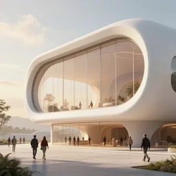 heaven, by tim blandin and arthur haas and bruce pennington and john schoenherr, big windows architecture by zaha hadid, octane render, warm colour scheme, white, cinematic, scenery, cgsociety, modernism, futuristic, trending on artstation, sci - fi, high detail, high quality, close up angle, people walking