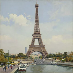 very detailed and beautiful oil painting of Paris in the 1960s