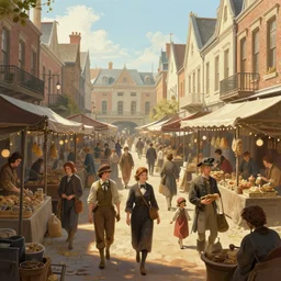 a busy victorian era marketplace, digital art by julie bell and artgerm and ross tran and angel ganev, highly detailed, trending on artstationhq