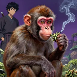 a monkey smoking weed in cyberspace, digital painting masterpiece, painted by joji morikawa, by osamu tezuka, by yukito kishiro, by ikuto yamashita, 4 k wallpaper, beautiful, gorgeous