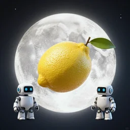 lemon flying in the moon with robots