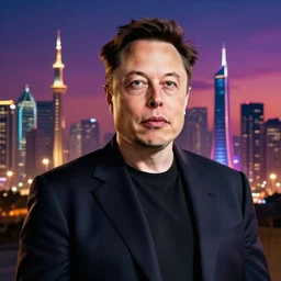 ⁠Elon Musk, Karachi skyline background, rich vivid colors, ambient lighting, dynamic lighting, 4k, HQ, official media, anime key visual, makoto shinkai, ilya kuvshinov, lois van baarle, rossdraws, detailed, trending on artstation