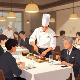 extremely busy michelin star restaurant kitch digital illustration, by james jean