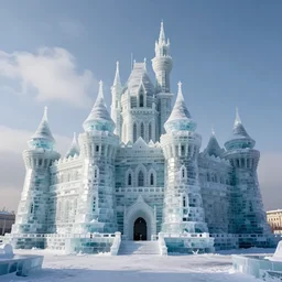 Photo of a beautiful castle made of Ice designed by Zaha Hadid HD photorealistic