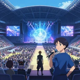 live concert of Queen in a very big stadium, Ilya Kuvshinov, digital, concept art, Kyoto animation, last exile, blue submarine no. 6,loish, murata range, kawaii, yoshitaka amano, studio lighting, manga, bright colors, beautiful, 28mm lens,alphonse mucha, vibrant high contrast, gradation, jean giraud, moebius, fantasy, rule of thirds, fibonacci, intricate, cel shaded, flat, matte print, makoto shinkai