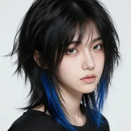 a pale emo girl with medium messy black hair, a blue streak, soft facial features, bangs covering an eye, black hoodie, 2 0 0 8, myspace photo