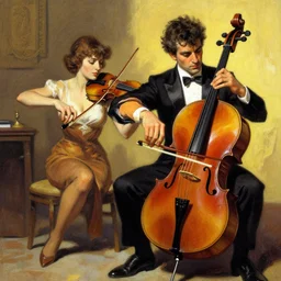 cello violin concert art by frank frazetta and picasso