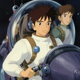 space ship pilot in the style of studio ghibli, j. c. leyendecker, greg rutkowski, artem