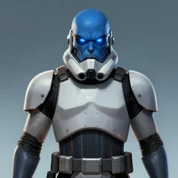 centered mid ground full face portrait of an angry soldier with glowing blue eyes, a bald head and blue skin, rogue trooper, cyberpunk dark fantasy art, official fanart behance hd artstation