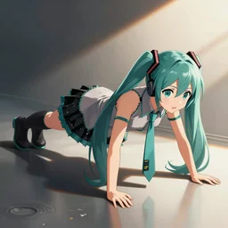 Hatsune Miku doing pushups, anime pixiv
